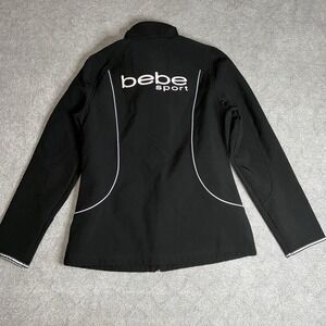 Bebe Sport Y2K Black Fitted Track‎ Jacket Womens M Full Zip Fleece Lined